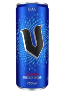 Drinks 1: V Blue Guarana Energy Drink 24 x 250ml