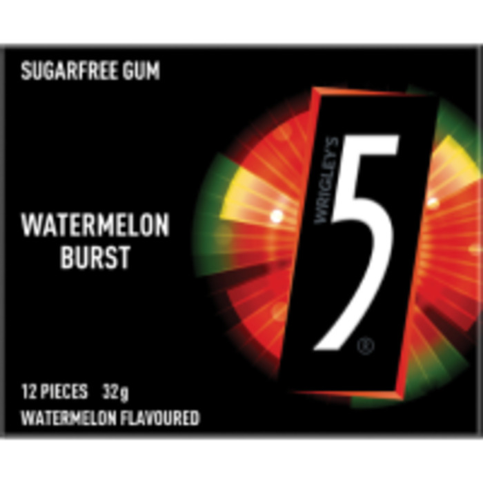Confectionery Chewing Gum: 5 Gum Watermelon Sugar-Free Burst Chewing Gum 32g x 10