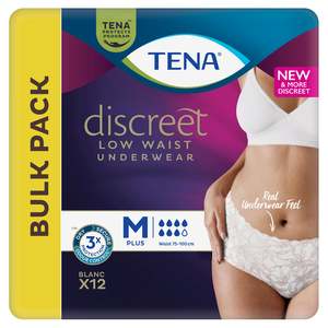 Womens Pants: Sample- TENA Discreet Low Waist Incontinence Underwear - White