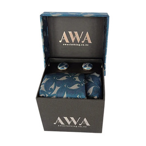 Small Accessories: Awa Clothing Boxed Tie Set Blue