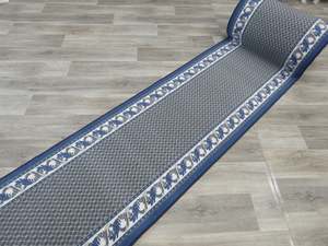 "Pandora" Grey & Blue Colour Non Slip Rubber Back Runner 80cm Wide x Cut To Order