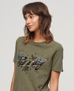 Superdry ﻿Tattoo Script Graphic Tee - Moss Khaki
