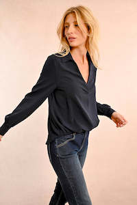 Womens Shirts: Molly Bracken Woven Blouse - Navy Blue