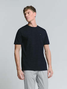 No Excess: No Excess Velvet Stripes Tee - Deep Blue