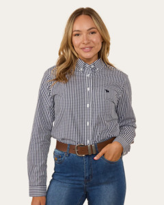 Ladies Shirts: Ringers Western: Ladies Davidson Gingham Dress Shirt -  Navy