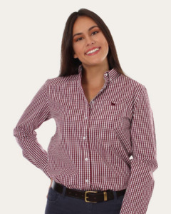 Ringers Western: Ladies Davidson Gingham Check Dress Shirt - Burgundy