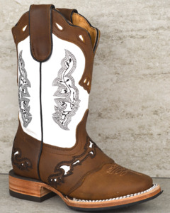 Kids Cowboy Boots Booties: Red Hawk: Kids White/Brown Cowboy Boots