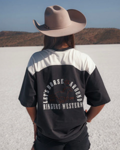 Ladies Tees: Ringers Western: Woamans Let's Horse Around oversized Tee