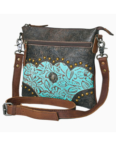 O'HLAY: Turquoise Western Leather Crossbody Bag