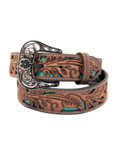 Floral Tooled Cutout Top Grain Leather Belt