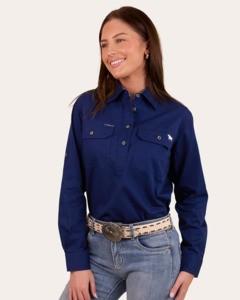 Ringers Western: Pentecost River Womens Half Button Work Shirt - Navy