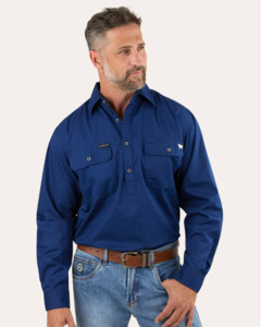 Ringers Western: King River Mens Half Button Work Shirt - Navy