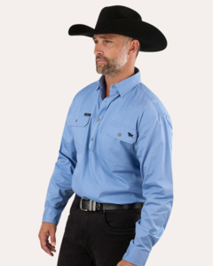 Ringers Western: King River Mens Half Button Work Shirt - Denim Blue