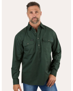 Ringers Western: King River Mens Half Button Work Shirt - Cargo Khaki