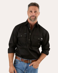 Ringers Western: King River Mens Half Button Work Shirt - Black