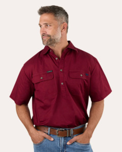 Do Not Remove: Ringers Western: Men's Pack Saddle 1/2 Button Work Shirt - Burgundy