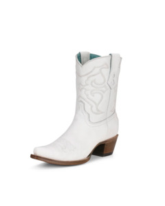Corral: Woman's White Leather Cowboy Ankle Boots