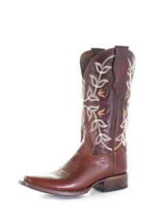 Circle G: Woman's Embroidery Square Toe - Cognac