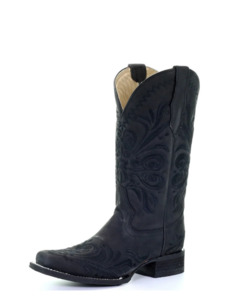 Circle G: Woman's Embroidery Square Toe - Black