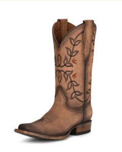 Circle G: Flowered Embroidery Square Toe - Brown