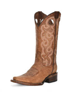 Coral Circle G Womans: Circle G: Cutout & Embroidery Square Toe - Cognac