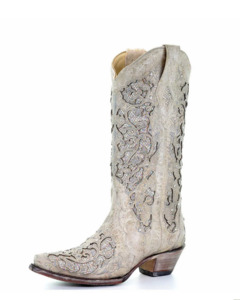 Corral: Ladies White Glitter & Crystals Cowboy Boots