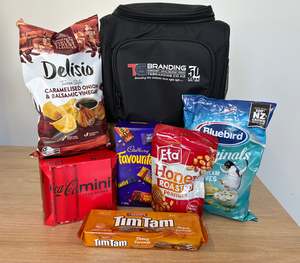 Cooler Bag: CHRISTMAS COOLER - B108 STARTER - BRANDED WITH YOUR LOGO AND FILLED WITH GOODIES