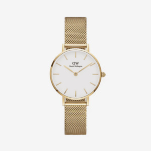 Daniel Wellington Petite Evergold 28mm Round White Face Yellow Gold Plated Mesh &hellip;