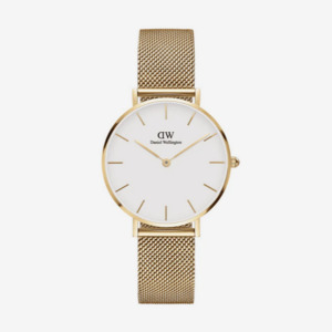 Daniel Wellington: Daniel Wellington Evergold 32mm Round White Face Yellow Gold Plated Mesh Strap Quartz Watch