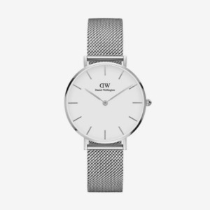 Daniel Wellington Silver Petite 32mm White Face Mesh Strap Quartz Watch