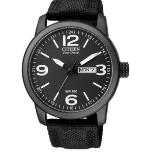 Citizen Gents Eco-Drive Black Face Black Material Strap Watch 100m Water Resista&hellip;