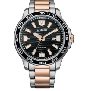 Citizen: Citizen Gents Eco-Drive Two-Tone Black Face Watch 100m Water Resistant AW1524-84E