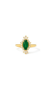Emerald: Emerald & Diamond Marquise Ring in 18ct Yellow Gold