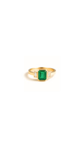 Emerald: Emerald & Diamond Bezel Set Trilogy Ring