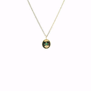Emerald: Emerald 9ct Yellow Gold Button Drop Pendant & Chain