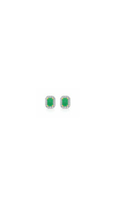 Emerald & Diamond Halo Stud Earrings in 10ct Yellow & White Gold