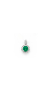 Emerald: Emerald & Diamond Halo Pendant in 9ct White Gold