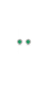 Emerald & Diamond Halo Stud Earrings in 9ct White Gold