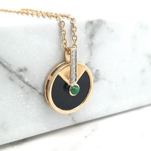 Emerald: Emerald, Onyx & Diamond 9k Yellow Gold Pendant