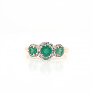 Emerald & Diamond 9ct Yellow Gold Triple Halo Ring