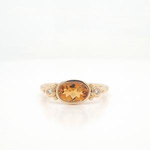 Citrine: Citrine & Diamond 9k Yellow Gold Bezel Set Ring