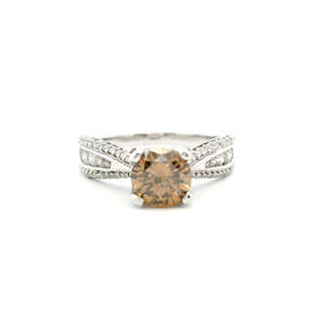 Engagement Rings: 18ct White Gold Natural Dark Champagne diamond Ring with Diamond Shoulders