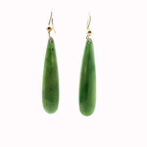 Estate Earrings: Estate 9ct Yellow Gold Greenstone Drop Hook Earrings