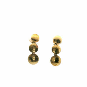 Estate 9ct Yellow Gold Triple Disc Drop Stud Earrings