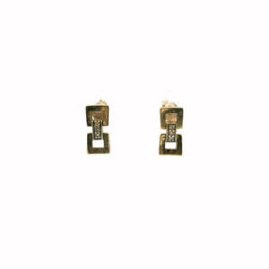 Estate Earrings: Estate 9ct Yellow Gold Square Diamond Drop Stud Earrings