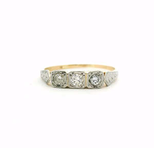 Estate Rings: Estate 18ct Yellow & White Gold Three Stone Diamond Ring