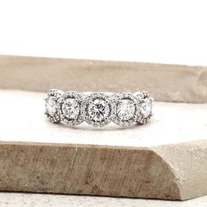The Amira Setting Platinum Five Round Brilliant Halo Diamond Ring