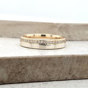 Diamond Dress Rings: 9ct Two-Tone Yellow & White Gold Flat Soldered Diamond Band Ring