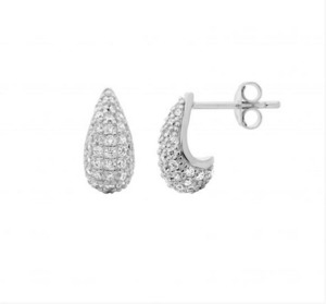 Ellani Sterling Silver Pave 12mm Tear Drop Stud Earrings