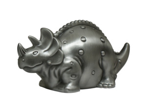 Children's Dinosaur Money Box in Pewter